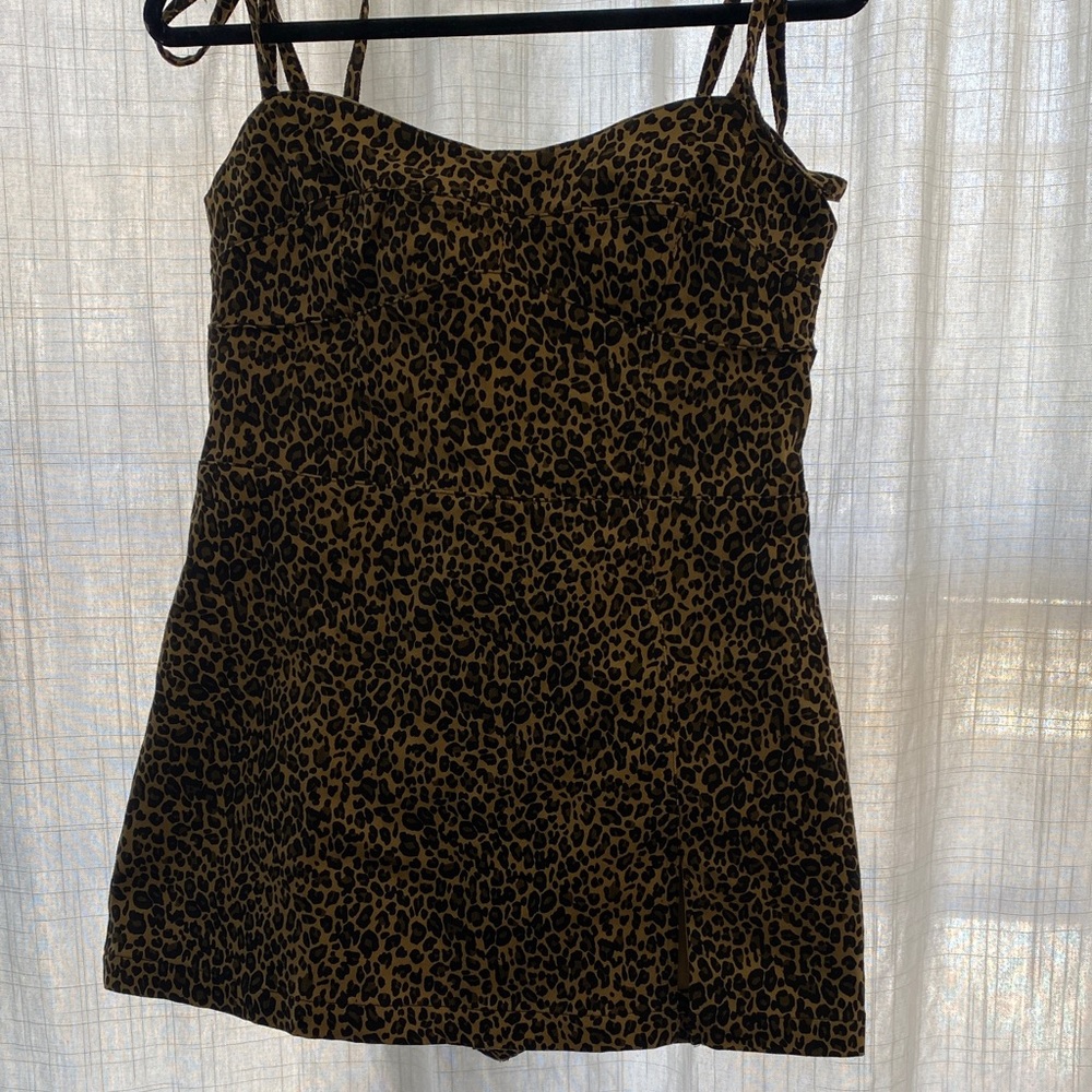 Leopard Print Romper with Spaghetti Straps - Brown/Black 100% cotton L